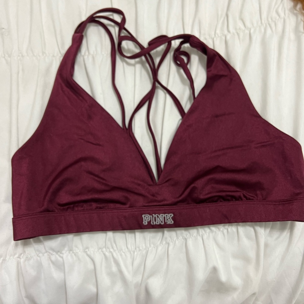 Pink nation burgundy sports bra